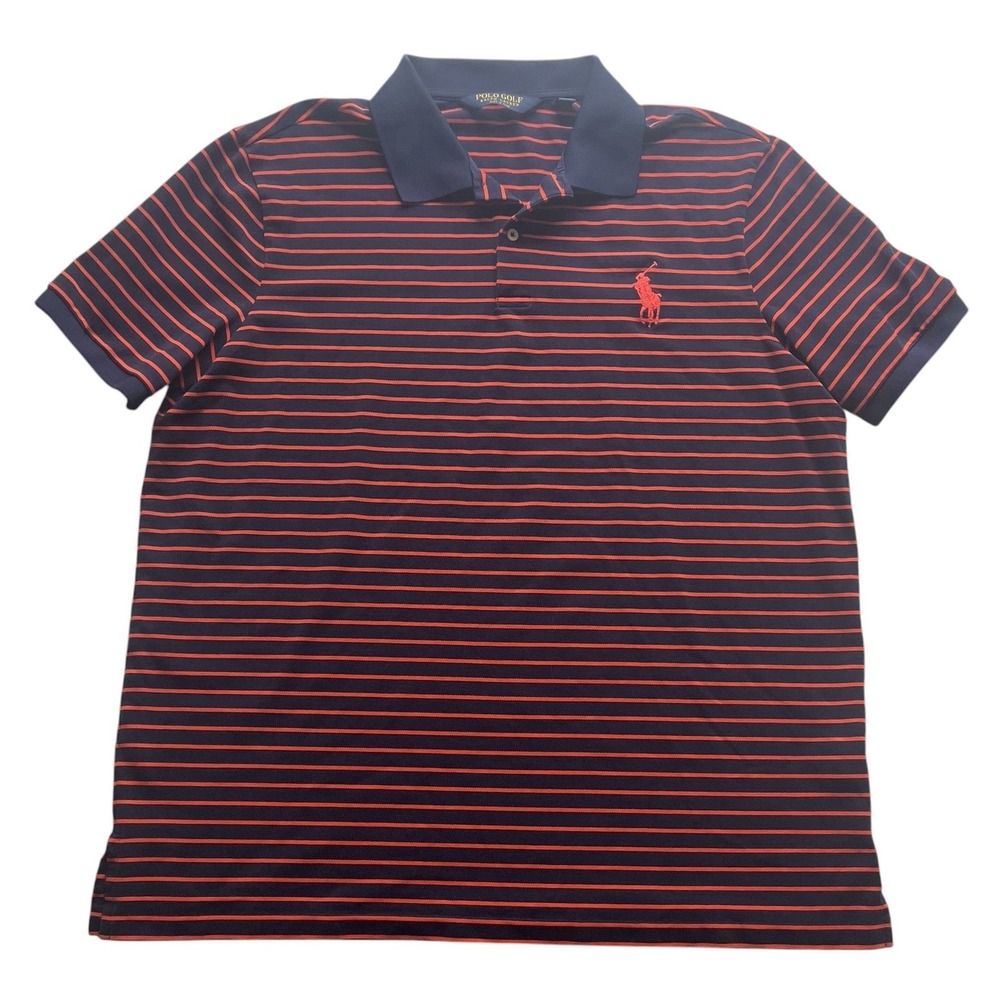Polo Golf Ralph Lauren Polo Shirt Mens XXL Big Pony Navy Orange Striped Preppy